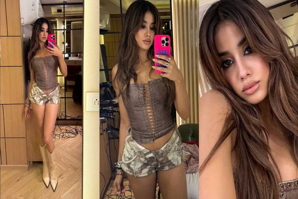स्ट्रैपलेस कॉर्सेट और शॉर्ट्स में जाह्नवी कपूर का काउगर्ल अवतार, सोशल मीडिया पर मचा धमाल