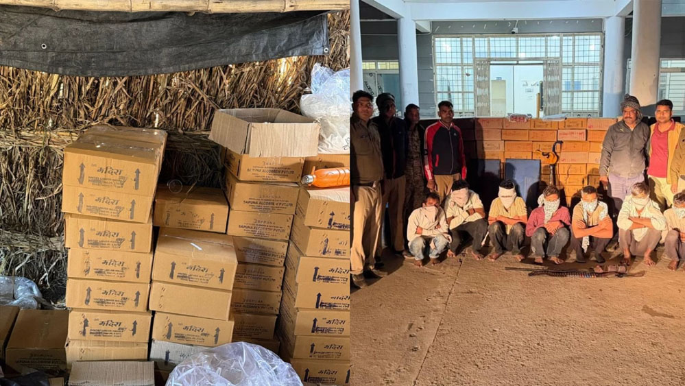 मुरैना में नकली शराब प्लांट का भंडाफोड़, भारी मात्रा में स्प्रिट और हथियार बरामद, पुलिस की छापेमारी