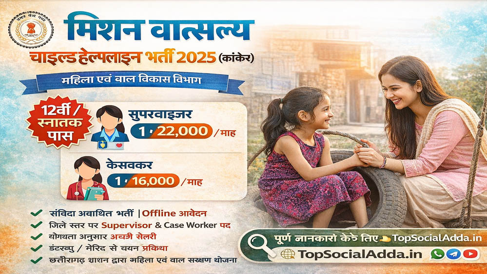 मिशन वात्सल्य में संविदा भर्तियां, जगदलपुर में इच्छुक उम्मीदवार 20 जनवरी तक भेजें आवेदन