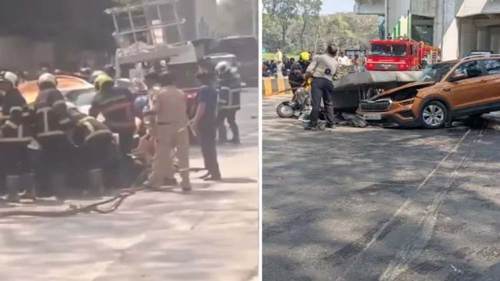 मुंबई में मेट्रो निर्माण हादसा, ऑटो पर पिलर गिरने से 4 लोगों की हालत गंभीर