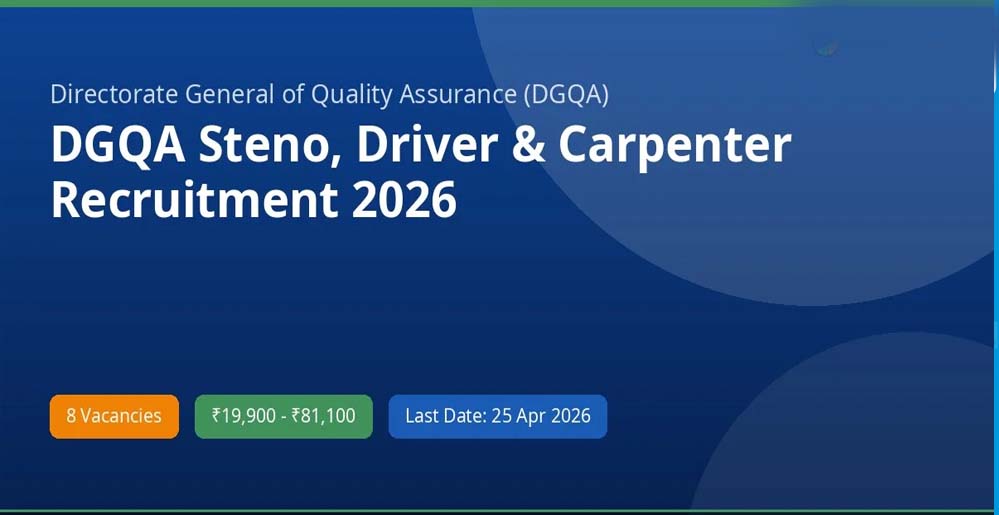 डीजीक्यूए भर्ती 2026: स्टेनोग्राफर और अन्य पदों के लिए 24 अप्रैल तक करें आवेदन