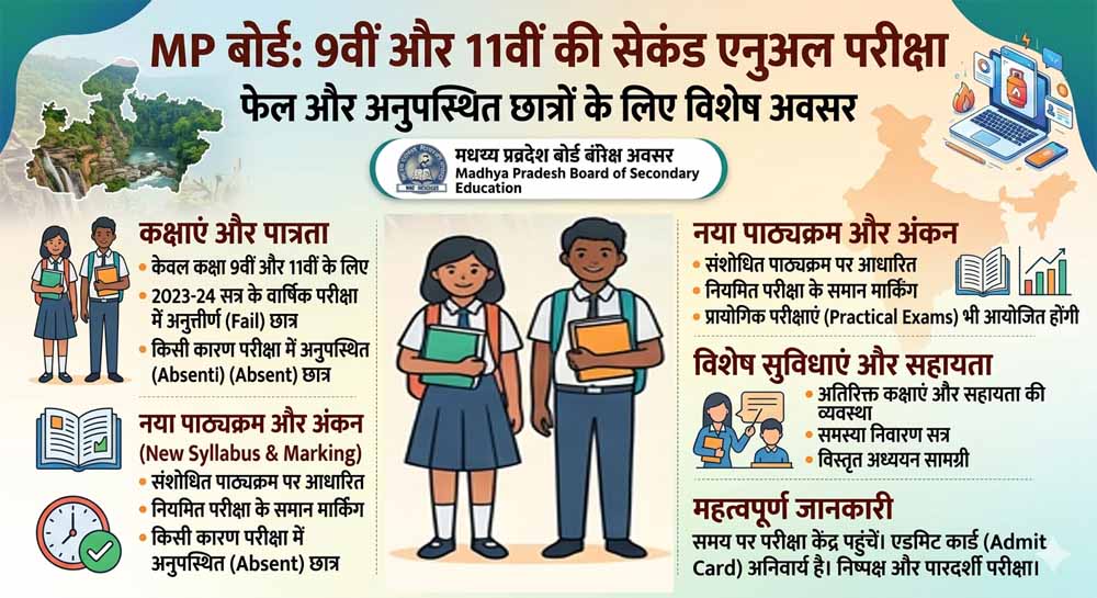 फेल या अनुपस्थित छात्रों के लिए मौका: MP में 9वीं-11वीं की द्वितीय वार्षिक परीक्षा का कार्यक्रम जारी
