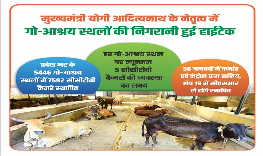 हर गो-आश्रय स्थल पर न्यूनतम 5 सीसीटीवी कैमरों की व्यवस्था का लक्ष्य