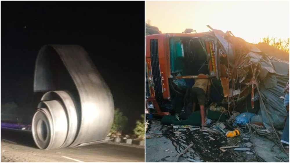 खतरनाक टक्कर: इंदौर में ट्रक से गिरा स्टील रोल, 5 गाड़ियों की भिड़ंत में एक की मौत