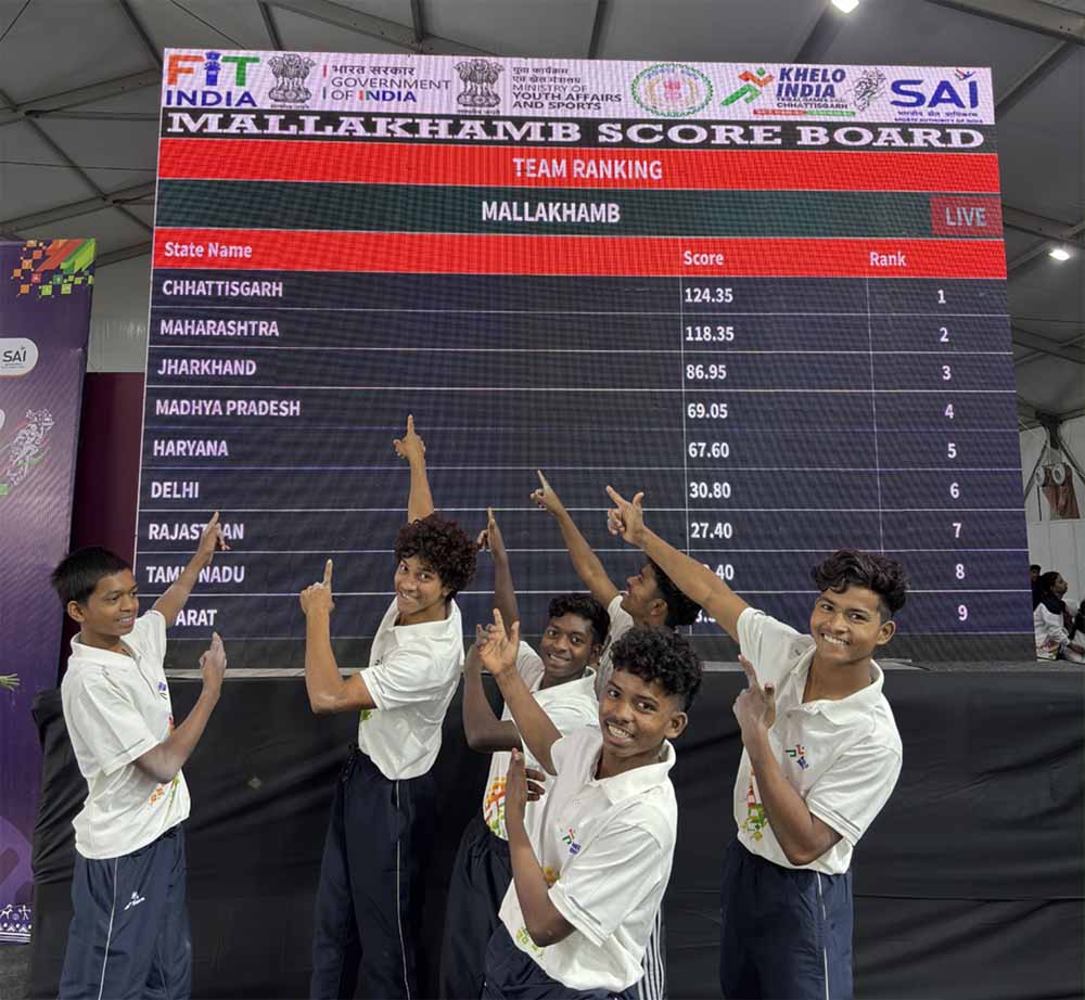 मल्लखंभ प्रतियोगिता के प्रथम दिन छत्तीसगढ़ की पुरूष टीम 124.35 अंक के साथ रही विजेता