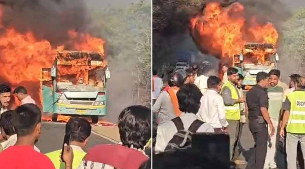 चलती बस बनी आग का गोला, इंदौर-भोपाल हाईवे पर यात्रियों ने कूदकर बचाई जान