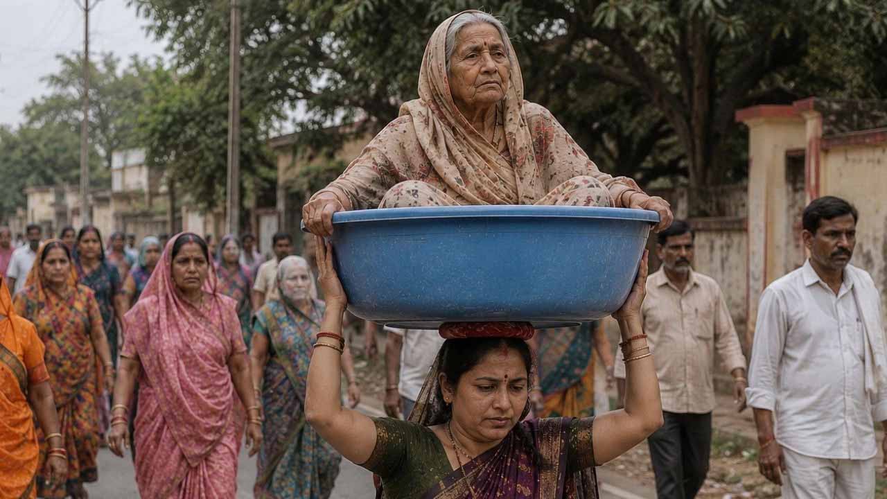90 साल की सास का सपना पूरा करने निकली बहू, सिर पर टब उठाकर कर रही ब्रज परिक्रमा